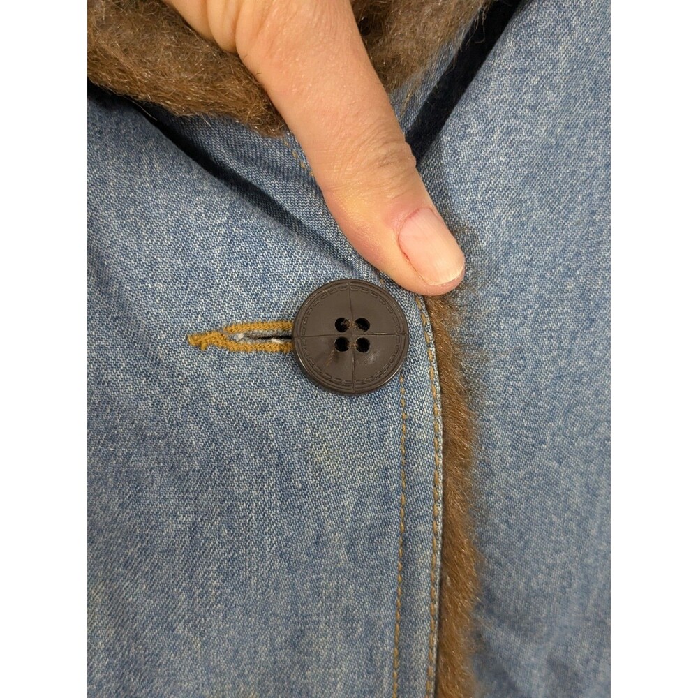 Vintage Y2K Penny Lane Faux Fur Trim Denim Long Coat Large Grunge Mob Wife Sz 1X - Picture 3 of 11